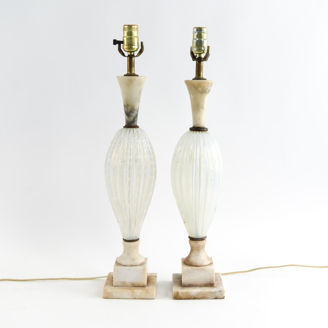 PAIR ITALIAN MURANO GLASS AND MARBLE LAMPS (1 of 11)
