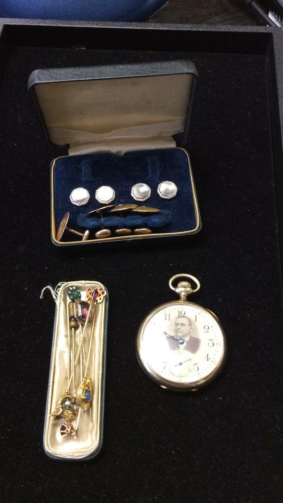 WALTHAM POCKET WATCH AND STICK PIN GROUPING (1 of 11)