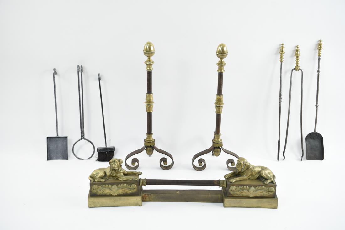 FIGURAL DOG FIRE FENDER AND 19TH C. ANDIRONS (1 of 18)