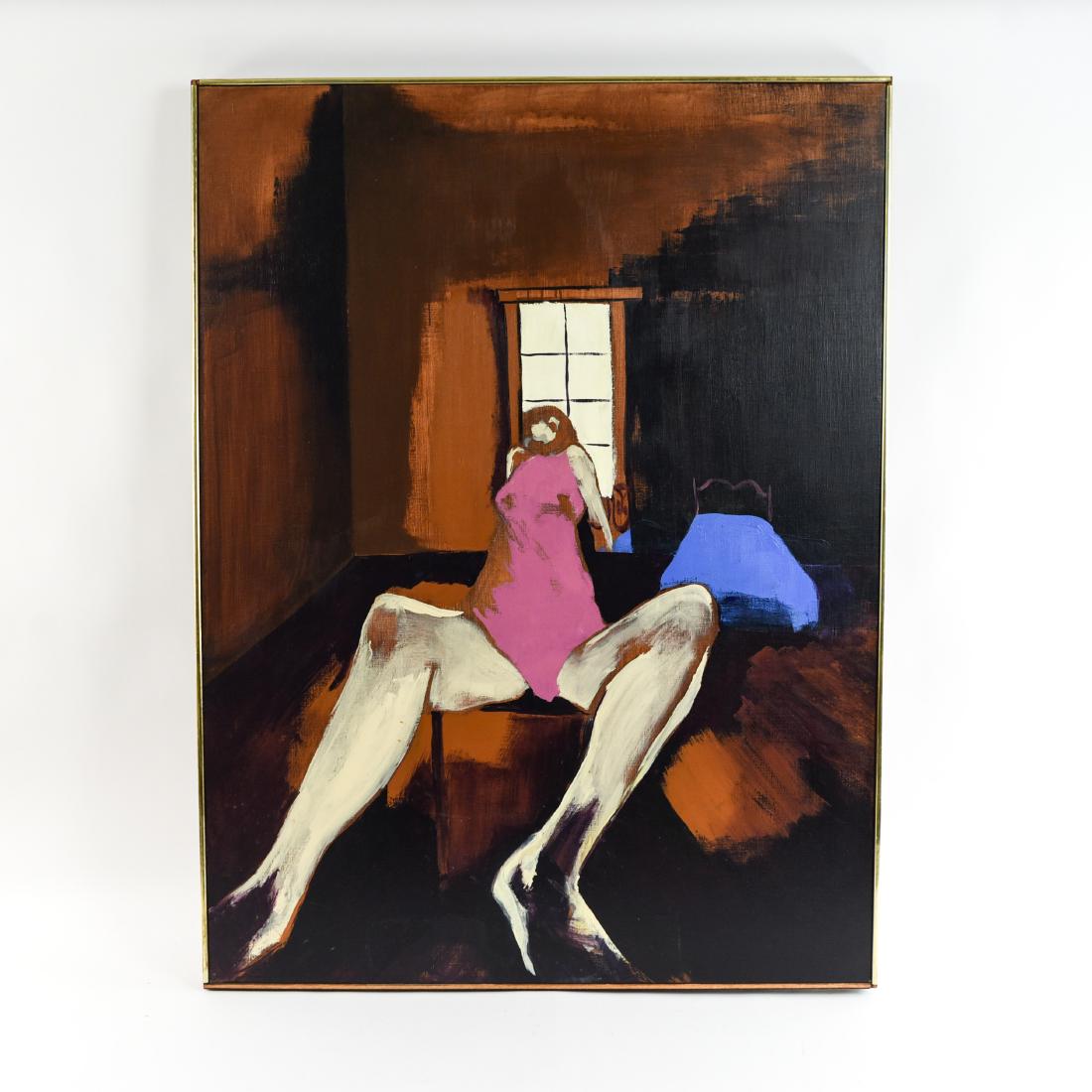 SARAH VACHA (AMERICAN) 1970 OIL ON CANVAS: Signed, dated verso. Titled "Alone." Dimensions: (Frame) H 49.5" x W 37", (Canvas) H 49" x W 36" Condition: Few small spots of rubbing.