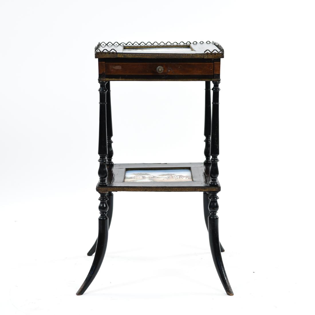 VICTORIAN TWO TIER TABLE W/ PORCELAIN PLAQUES (1 of 16)