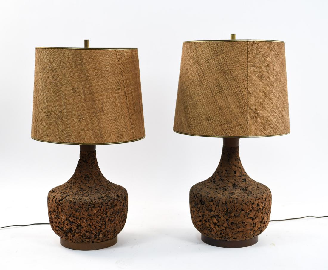 PAIR MID-CENTURY CORK LAMPS (1 of 10)