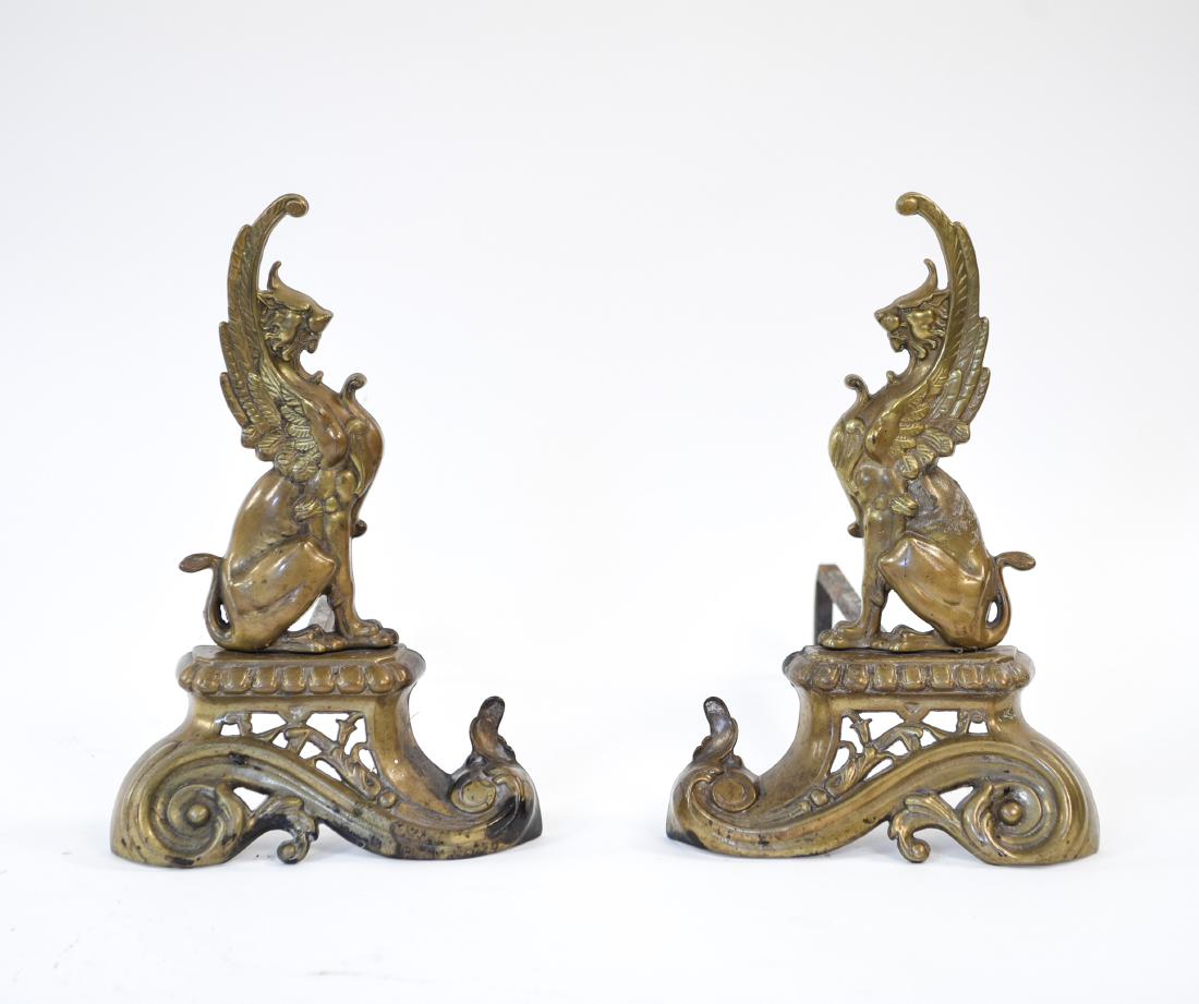 ANTIQUE BRASS GRIFFIN ANDIRONS (1 of 10)