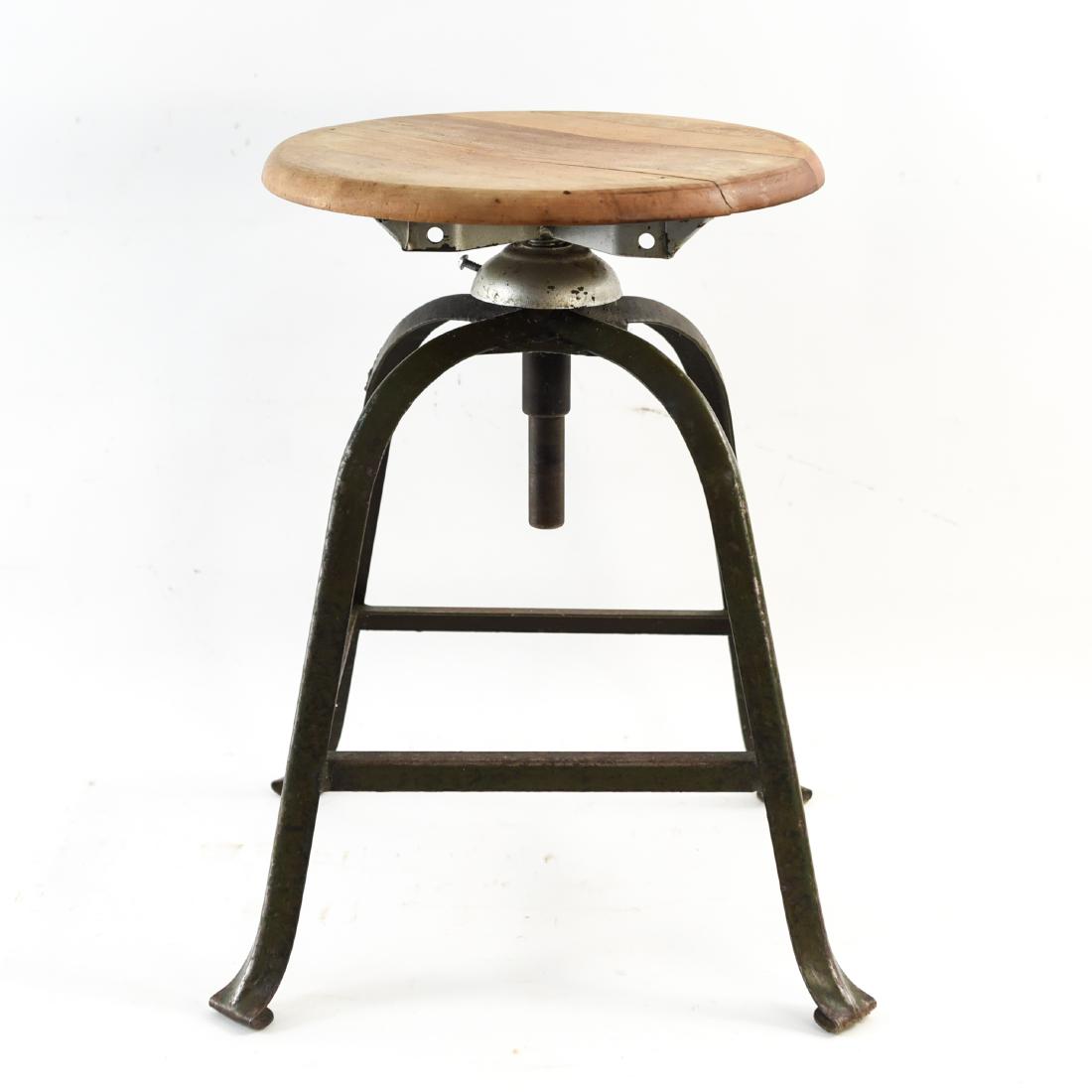 INDUSTRIAL IRON AND WOOD SWIVEL STOOL (1 of 9)