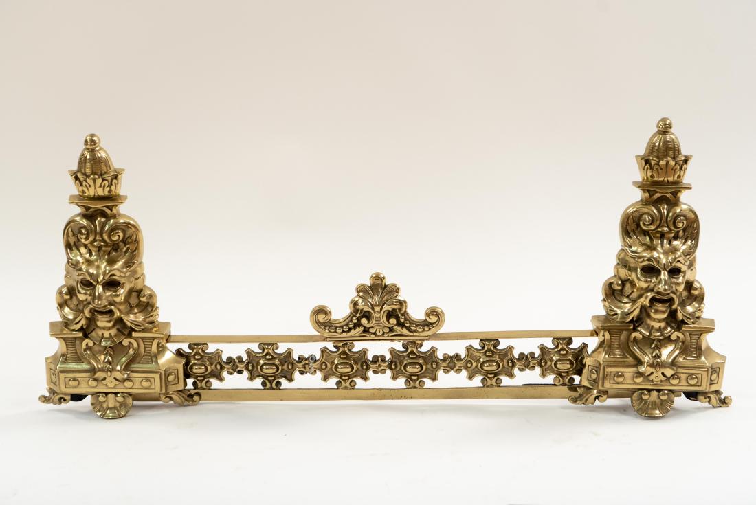 ORNATE BRASS FIRE FENDER W/ FACES (1 of 18)