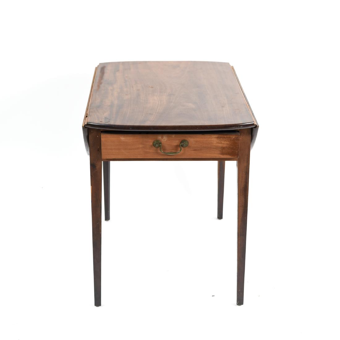 DROP LEAF PEMBROKE TABLE: Dimensions: H 28.25" x W 33" x D 22.5" Condition: Some losses to wood. Finish wear, scratches, and scuffs. Wear consistent with age and use.