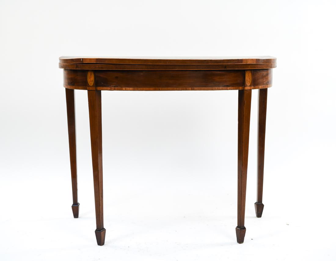ANTIQUE FLIP TOP INLAID DEMI LUNE TABLE (1 of 13)
