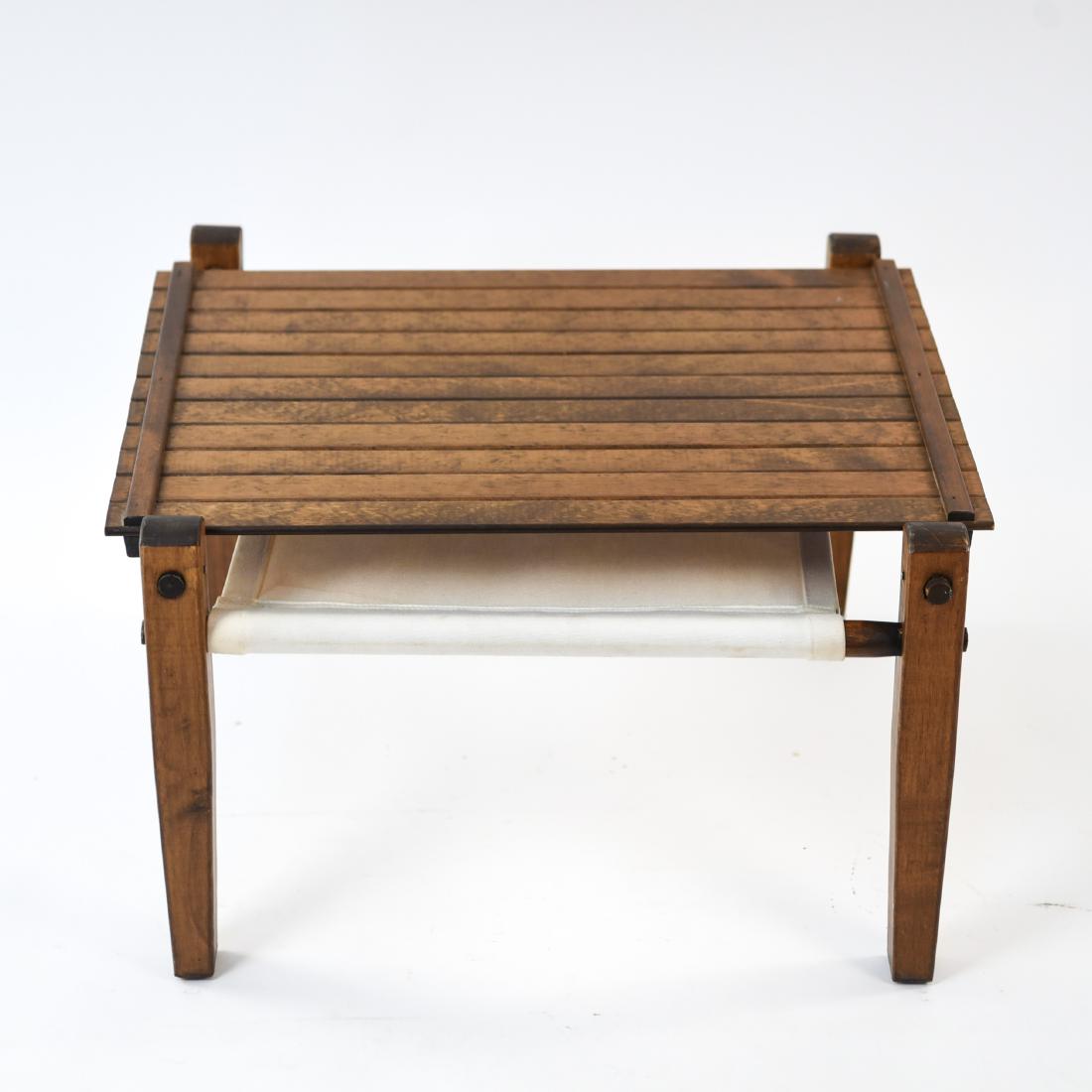 GOLD MEDAL LOW TABLE & MAGAZINE RACK: Tagged under tray table top: Gold Medal Dimensions: H 15.5" x W 26.25" x D 24" Condition: Joints need a little tightening. Some light scratches and finish wear.
