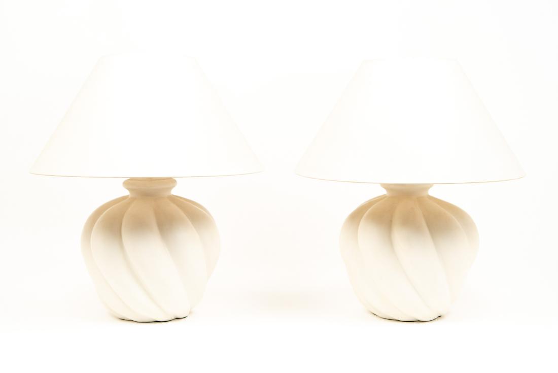 PAIR OF WHITE CERAMIC LAMPS (1 of 11)