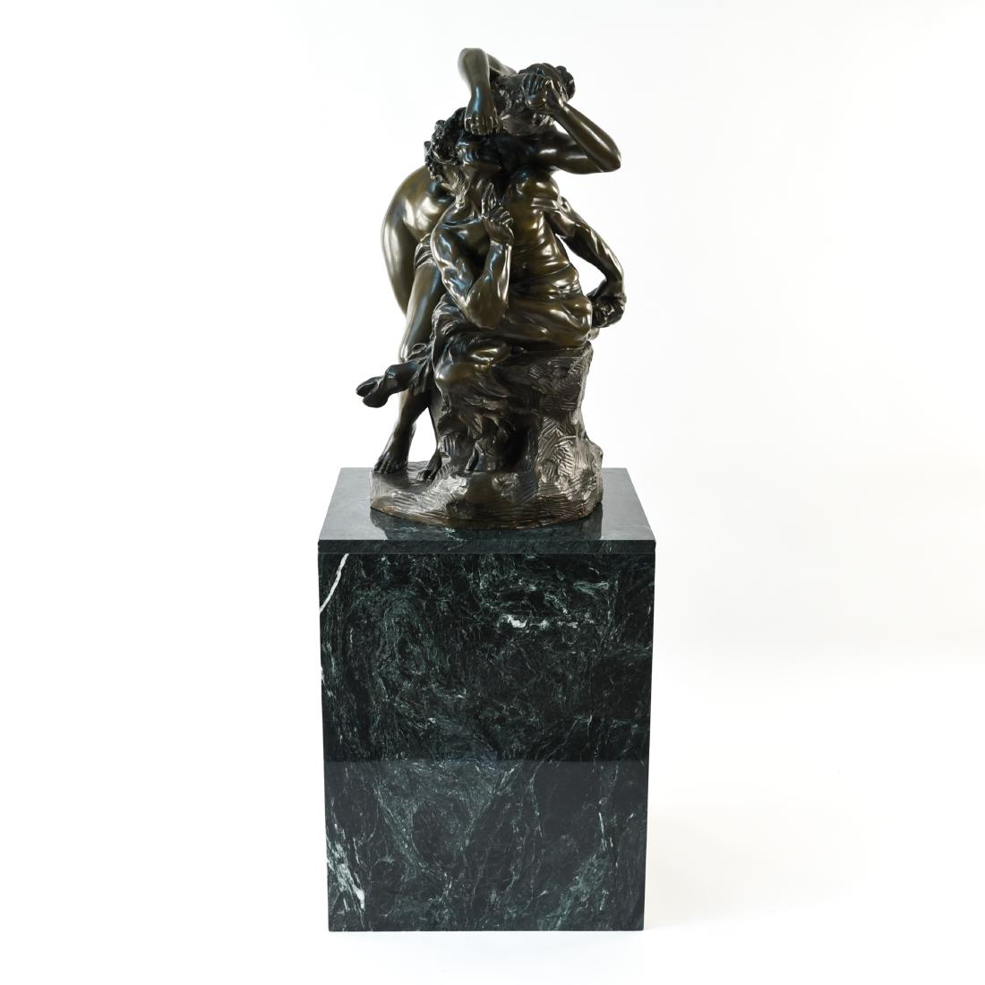 AFTER JEF LAMBEAUX (BELGIAN 1852-1908) BRONZE: Bronze, signed on the base. On green marble base. Dimensions: (Incl. marble base) H 66" x W 21" x D 24" Condition: Few small chips to edges of marble.