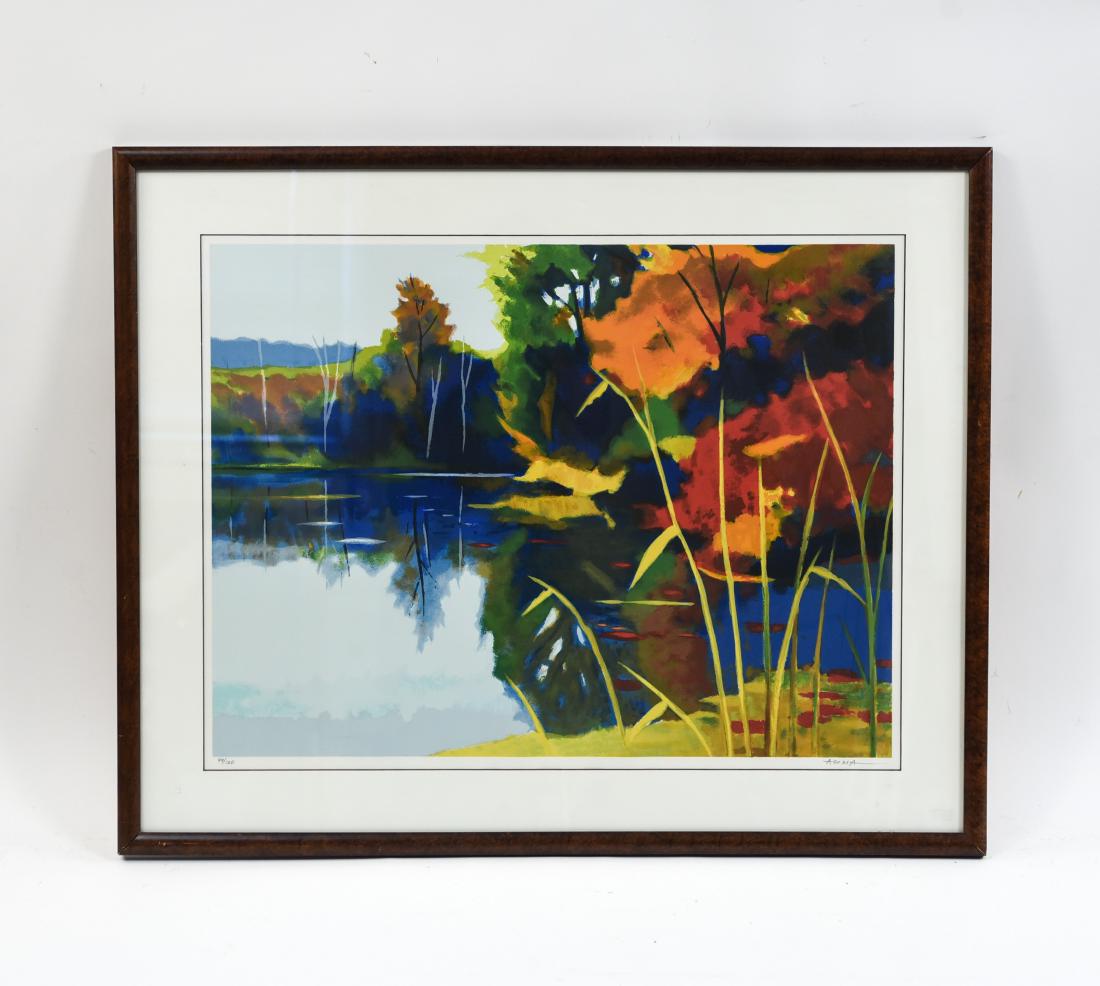 TADESHI ASOMA (1923-2017) COLOR SERIGRAPH: Editioned and signed lower edge. Landscape. Dimensions: (Frame) H 32" x W 39", (Sight) H 24" x W 31" Condition: Some very light buckling to paper. M1692