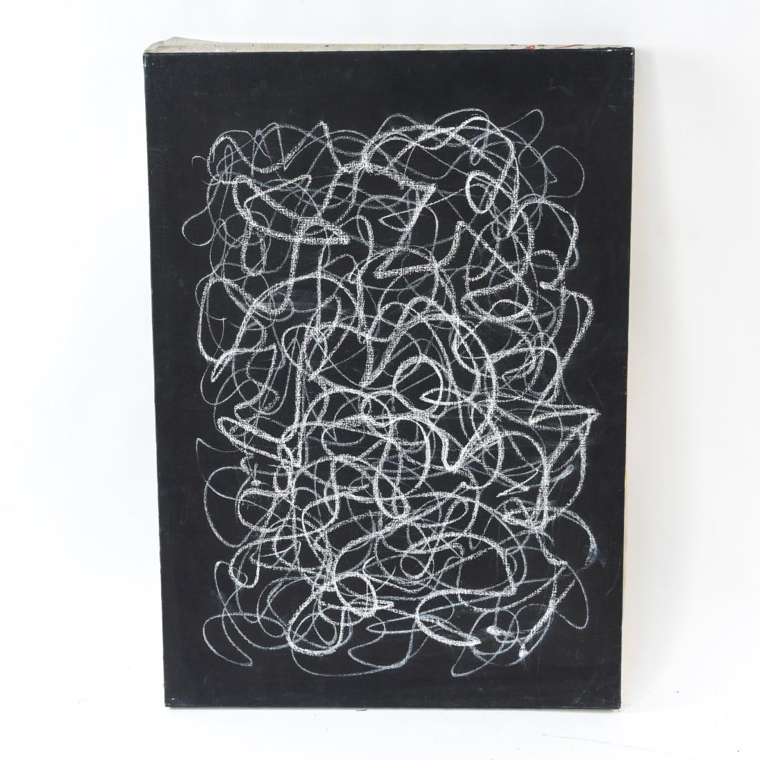 BLACK & WHITE ABSTRACT OIL ON LINEN CANVAS: Manner of Cy Twombly. Unsigned. Dimensions: H 36" x W 25.5" Condition: Few scuffs to canvas.
