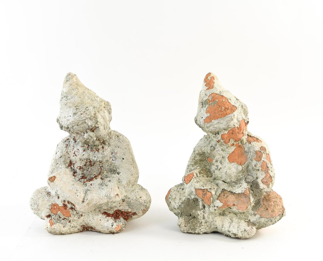 PAIR OF PAINTED TERRACOTTA GNOME GARDEN SCULPTURES (1 of 6)