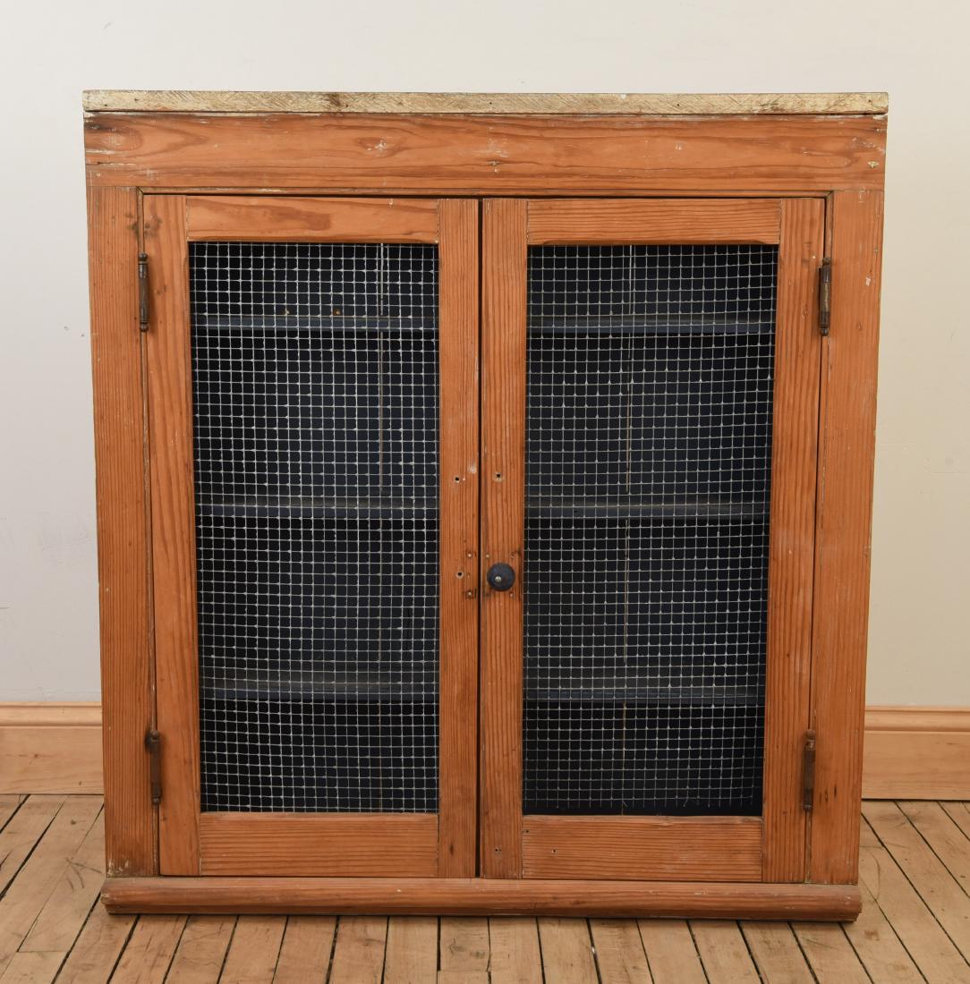 ANTIQUE CUPBOARD CABINET W/ MESH FRONT DOORS (1 of 5)