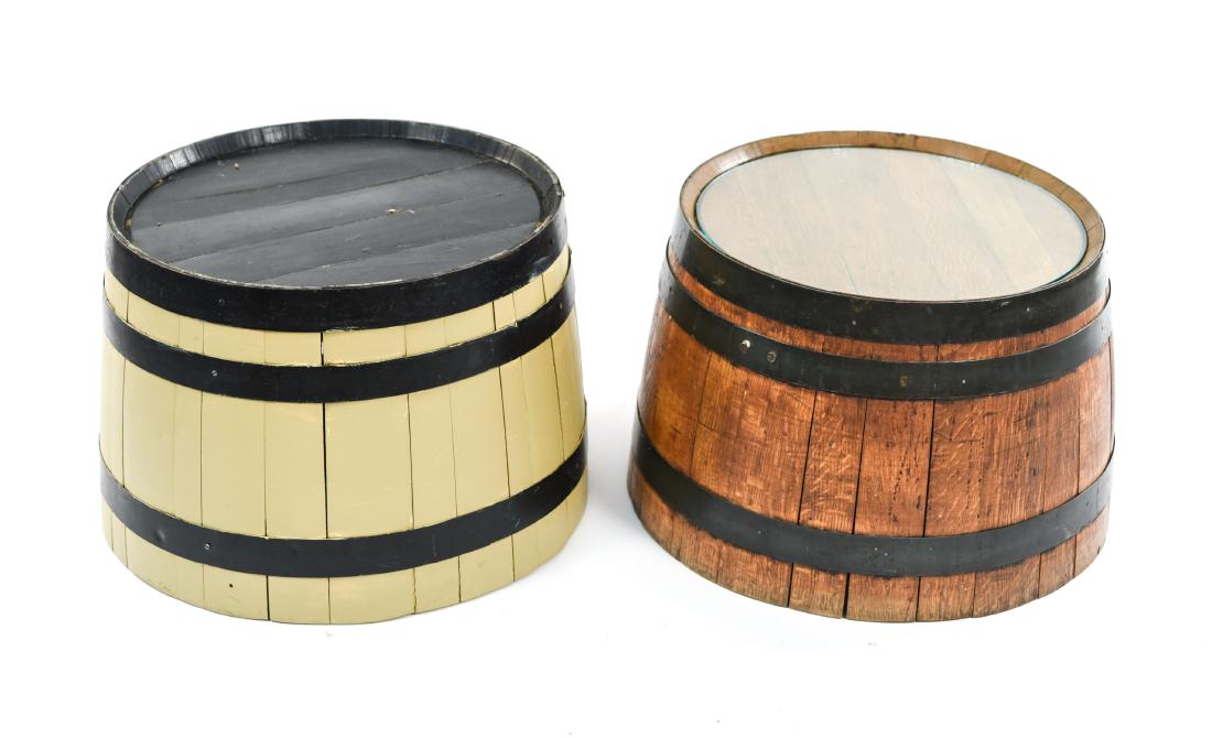 (2) WOODEN BARREL HALVES / END TABLES (1 of 14)