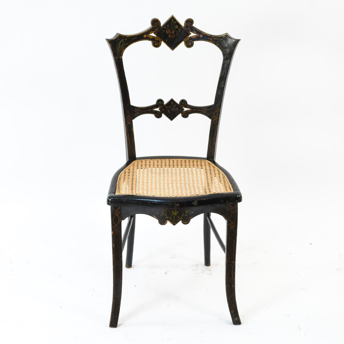 ANTIQUE CARVED WOOD AND CANE PAINTED SIDE CHAIR (1 of 10)