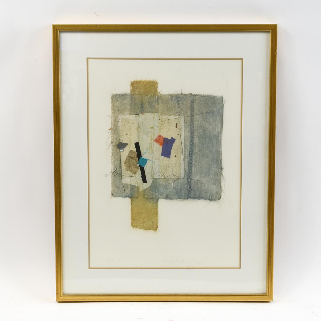 JENNIFER BERRINGER MIXED MEDIA COLLAGE: Signed and dated lower edge. Dimensions: (Frame) H 33.25“ x W 26.25“ (Sight) H 24.75“ x W 17.75“ Condition: Some light wear to frame. M13181