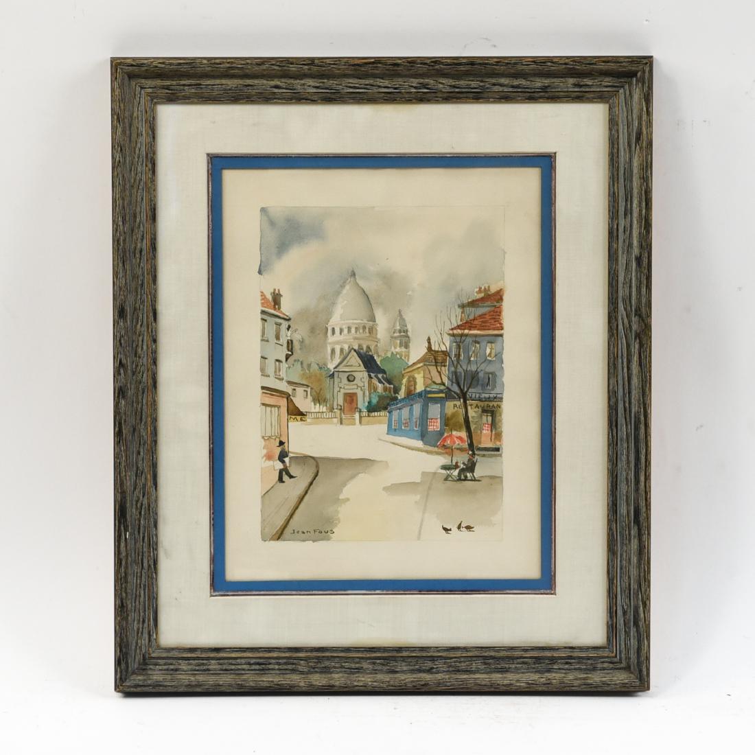 JEAN FOUS WATERCOLOR OF CHURCH/TOWN SCENE (1 of 10)