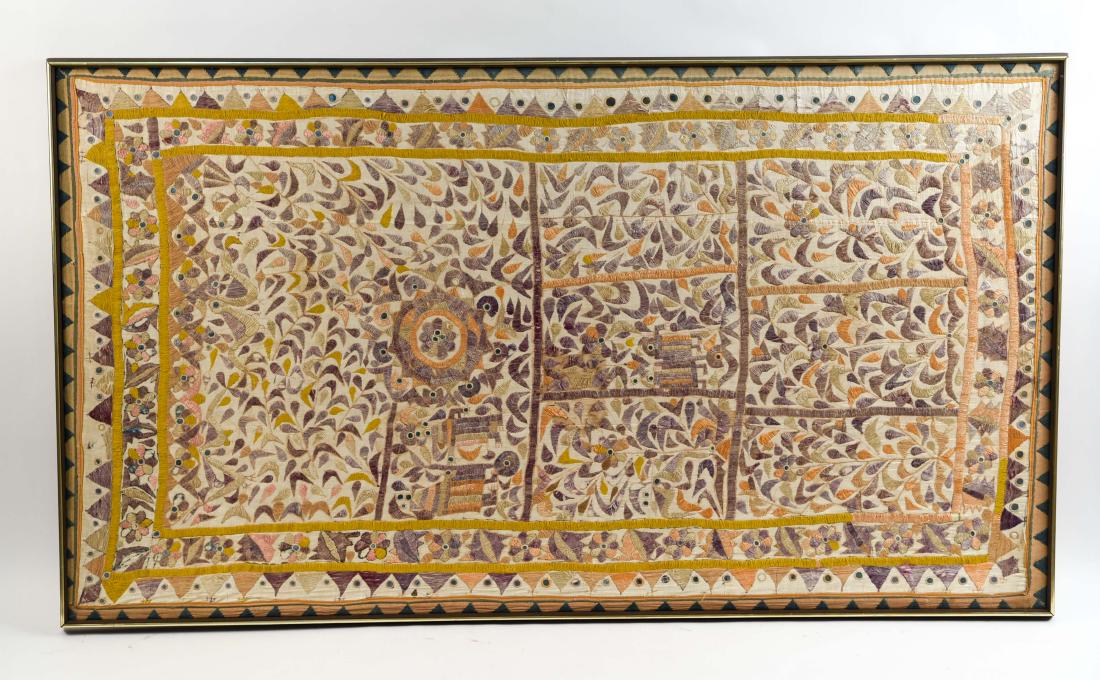 LARGE FRAMED INDIAN NEEDLEWORK TAPESTRY (1 of 14)
