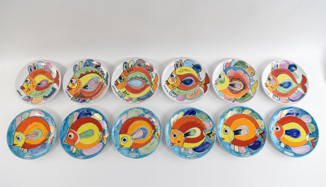 (12) ITALIAN CERAMIC LAMUSA PAINTED FISH PLATES (1 of 14)
