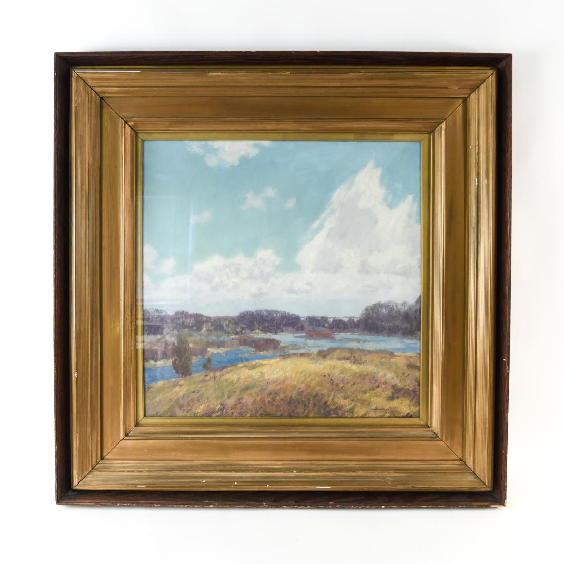 LAWRENCE MAZZANOVICH (AMERICAN 1871-1959): Oil on canvas, possibly the Saugatuck River, with Westport CT owners name on verso and NY dealer & framer label. Signed lower right. Dimensions: (Frame) H 39" x W 39", (Sight) H 24.5" x W 24.5" Condit