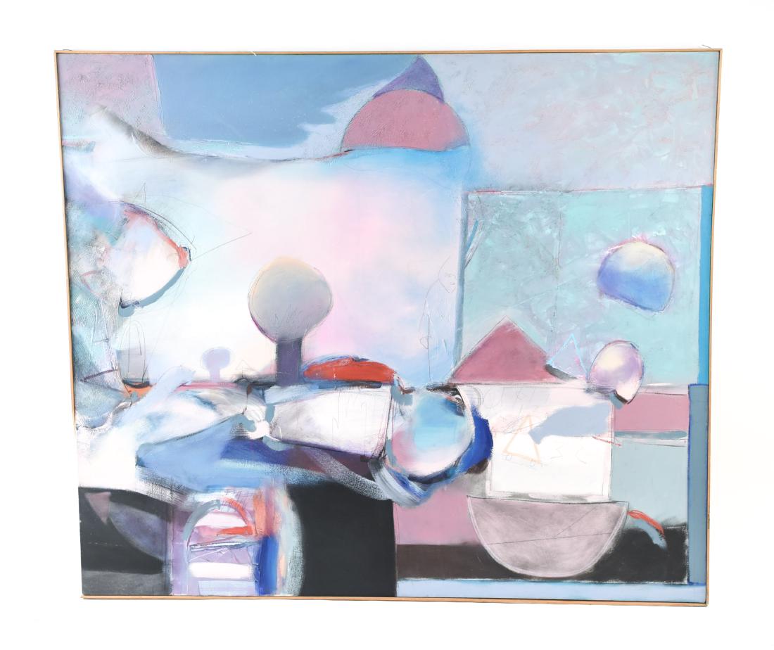 VICTOR GOMEZ (CUBAN 1941-) MIXED MEDIA ON CANVAS: Signed, titled "Landscape," medium identified, and dated '88 to verso of canvas. Barbara Gilman gallery label verso. Dimensions: (Frame) H 60" x W 70" Condition: Large loss to frame lower left corner.