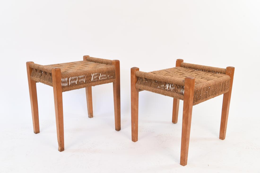 PAIR OF FRITZ HANSEN PAPERCORD & BEECH STOOLS (1 of 9)