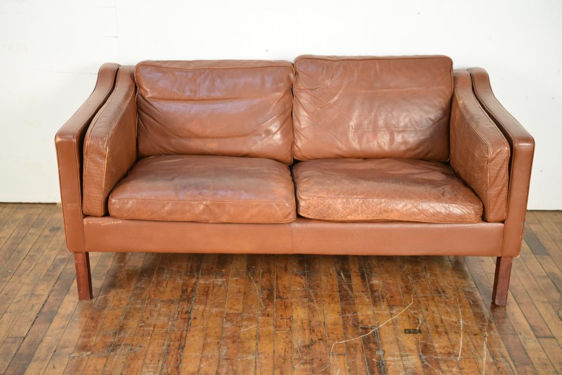 DANISH BORGE MOGENSEN STYLE BROWN LEATHER SOFA (1 of 13)