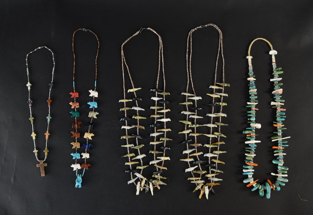 (5) NATIVE AMERICAN CARVED STONE FETISH NECKLACES (1 of 13)