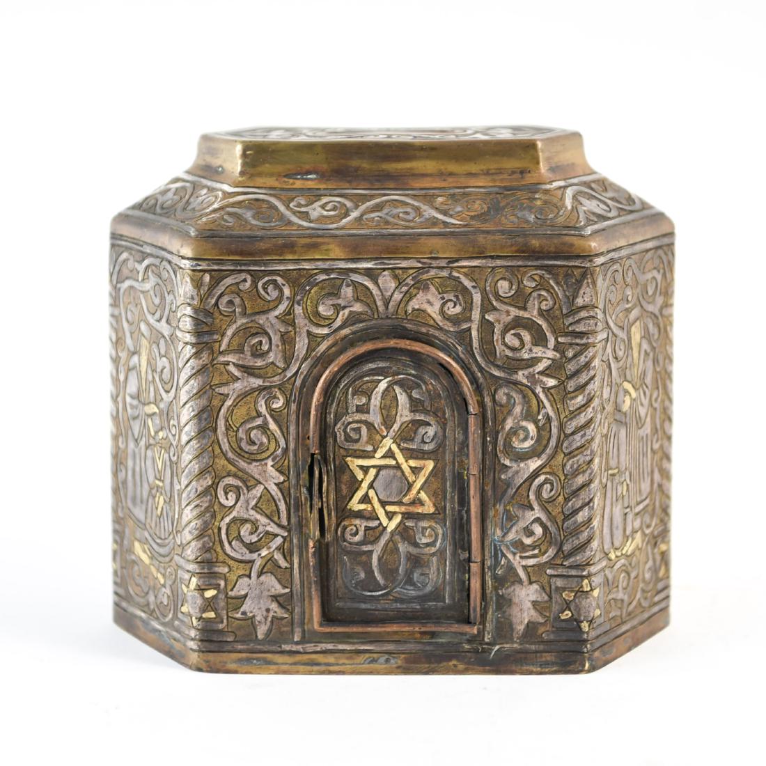 DAMASCUS SILVER INLAID JUDAICA CHARITY BOX (1 of 12)