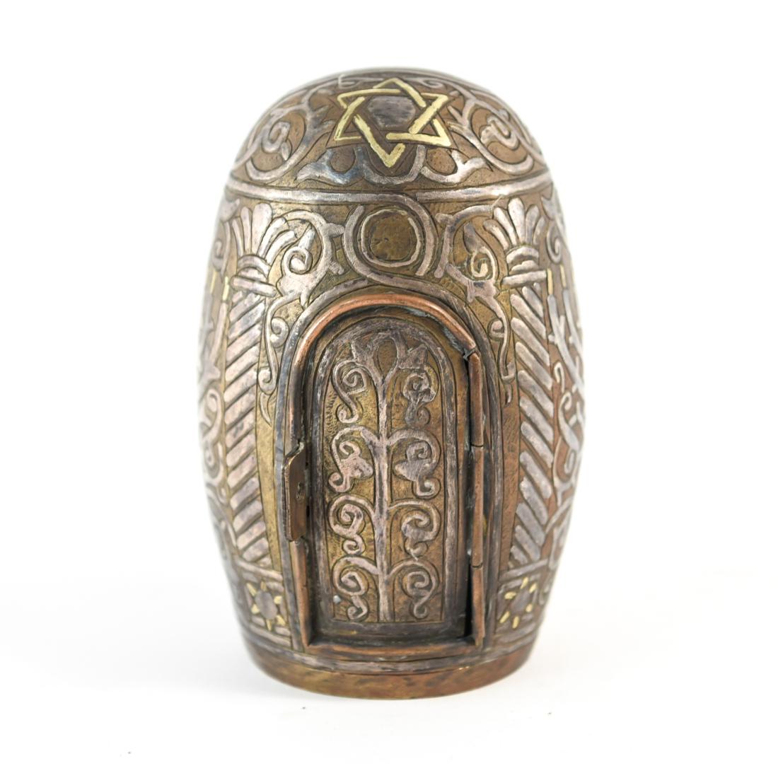 DAMASCUS SILVER INLAID JUDAICA CHARITY BOX (1 of 15)