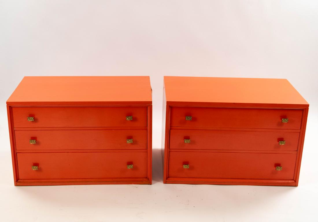 PAIR MID-CENTURY ORANGE PAINTED CHESTS (1 of 18)