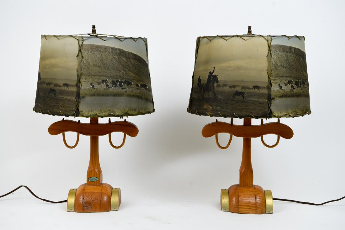 Pair Of Vintage Cowboy Themed Western Lamps