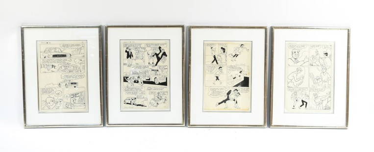 SAMM SCHWARTZ (1920-1997) JUGHEAD COMICS: (4) Jughead original ink pages. Three signed in pen. Various dates. Dimensions: (Frame) H 23.5" x W 18", (Sight) H 16" x W 10.5" Condition: Light wear consistent with handling.