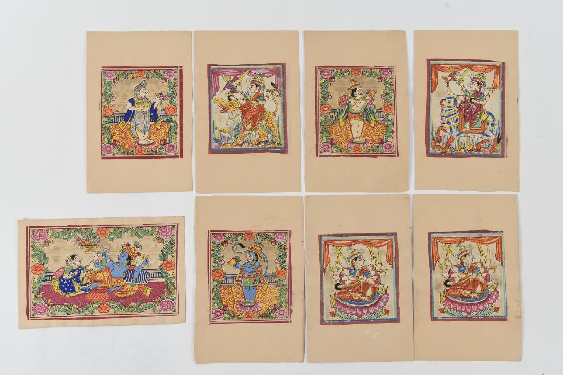 (8) INDIAN FOLK ART PAINTINGS 19TH/20TH C. (1 of 9)