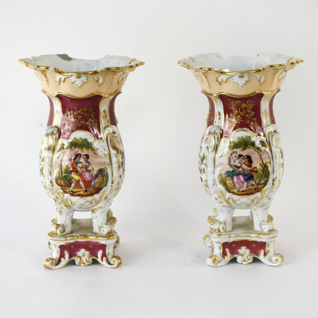 PAIR OF OLD PARIS PORCELAIN VASES (1 of 9)