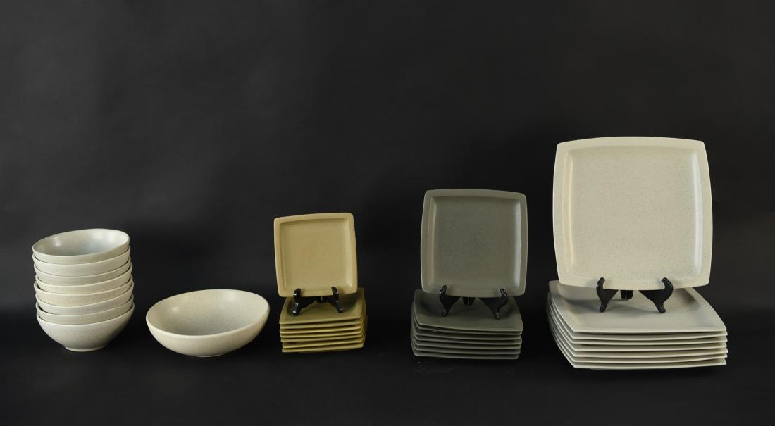 LARGE SET OF FORLIFE DINNERWARE: Marked on bottom. Including (8) bowls, (8) large plates, (3) medium sized plates, (2) sets of smaller plates, one of (5) and one of (8). Dimensions: (Largest) H 1" x W 12" x D 12" Condition: Showing l