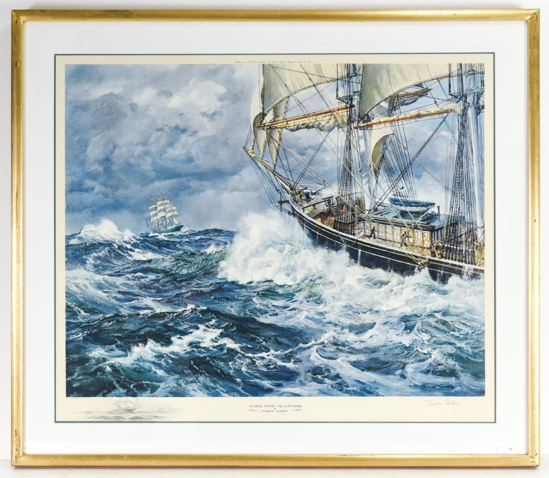 CHARLES VICKERY (1913 - 1998) SIGNED LTD. ED.: Atlantic Deeps-The Cutty Sark" edition 317/600. Dimensions: (Frame) H 34" x W 39.5