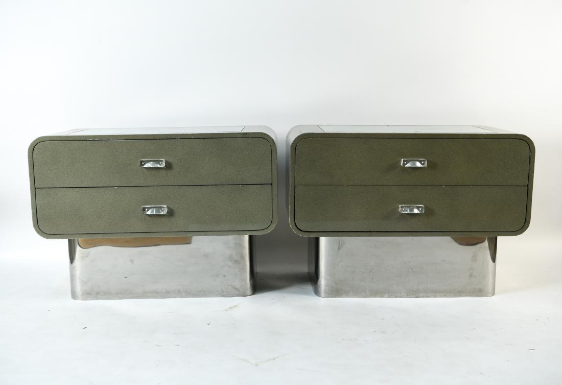 PAIR 70'S SPECKLED LACQUER & CHROME SIDE CHESTS (1 of 12)