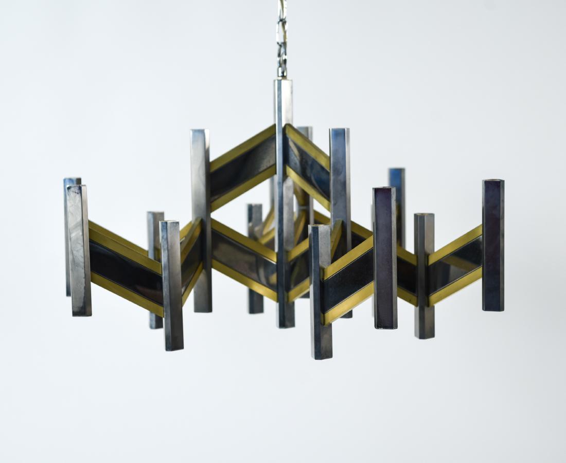 GAETANO SCIOLARI BRASS AND CHROME CHANDELIER (1 of 14)