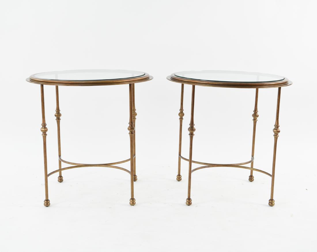 PAIR OF MODERN CIRCULAR GLASS TOP METAL TABLES (1 of 11)