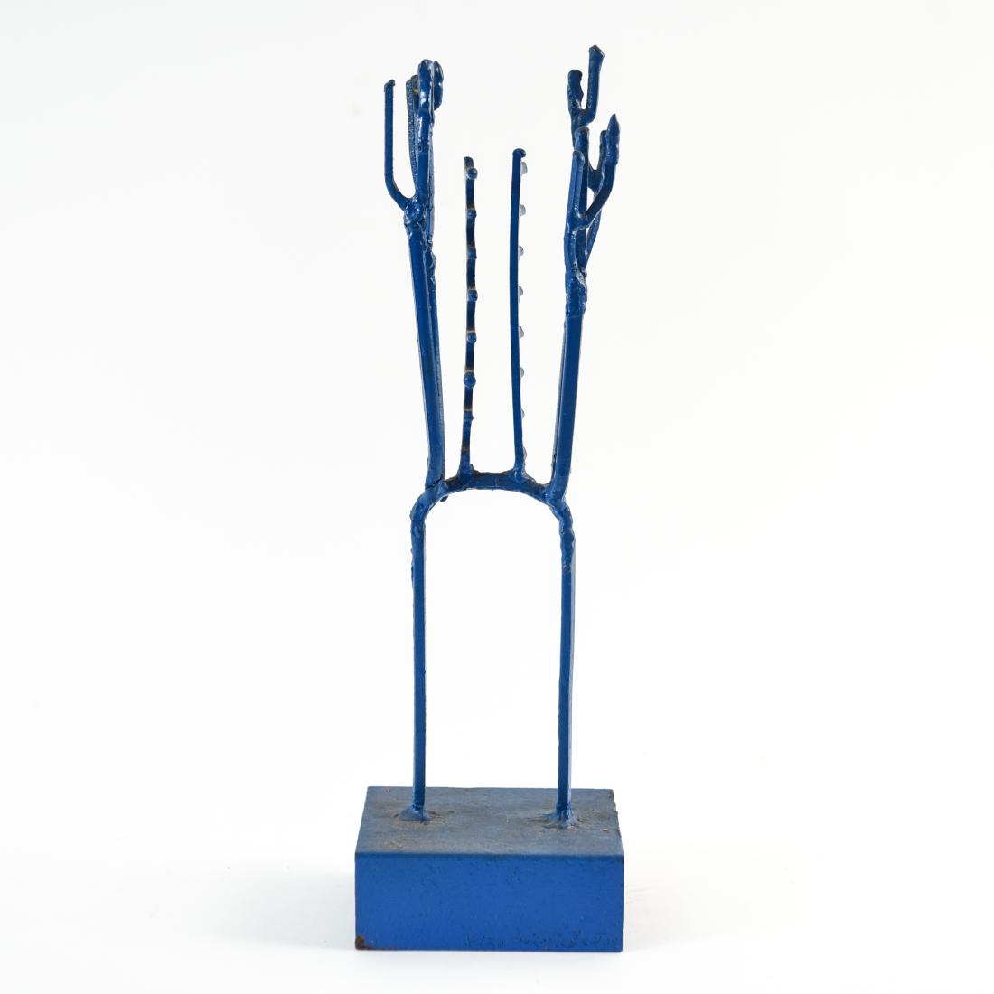 SUZANNE BENTON BLUE IRON SCULPTURE: "Blue Totem." Blue painted welded steel. 1967. Dimensions: H 14.25" x W 4.25" x D 4" Condition: Light surface wear.