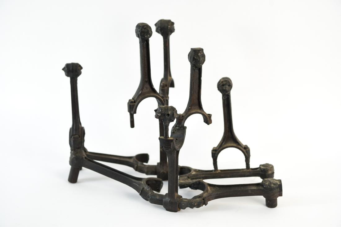 SUZANNE BENTON BRUTALIST IRON PISTON SCULPTURE: "Train." Welded steel, 1967. Dimensions: H 15" x W 20" x D 8.5" Condition: Some areas of rust.