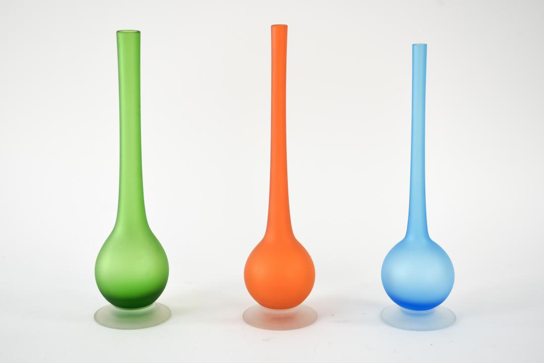 (3) CARLO MORETTI FOR ROSENTHAL PENCIL NECK VASES: Italy, 1960's Dimensions: H 10.5" x D 2.5" (orange) Condition: No issues to note.