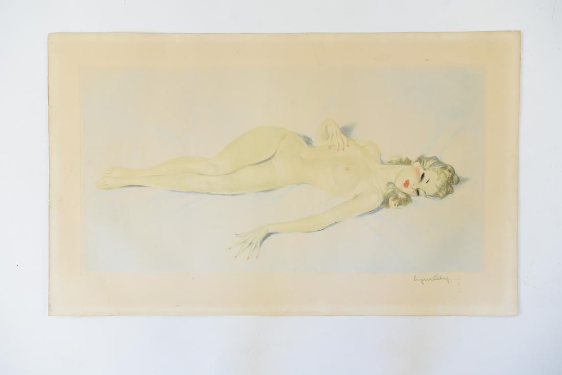 EUGENE LELIEPVRE, FRENCH (1908 - 2013): Pencil signed color print, reclining nude. Dimensions: (Paper) H 23" x W 38.25" Condition: Handling marks, was rolled, toning, light water staining.