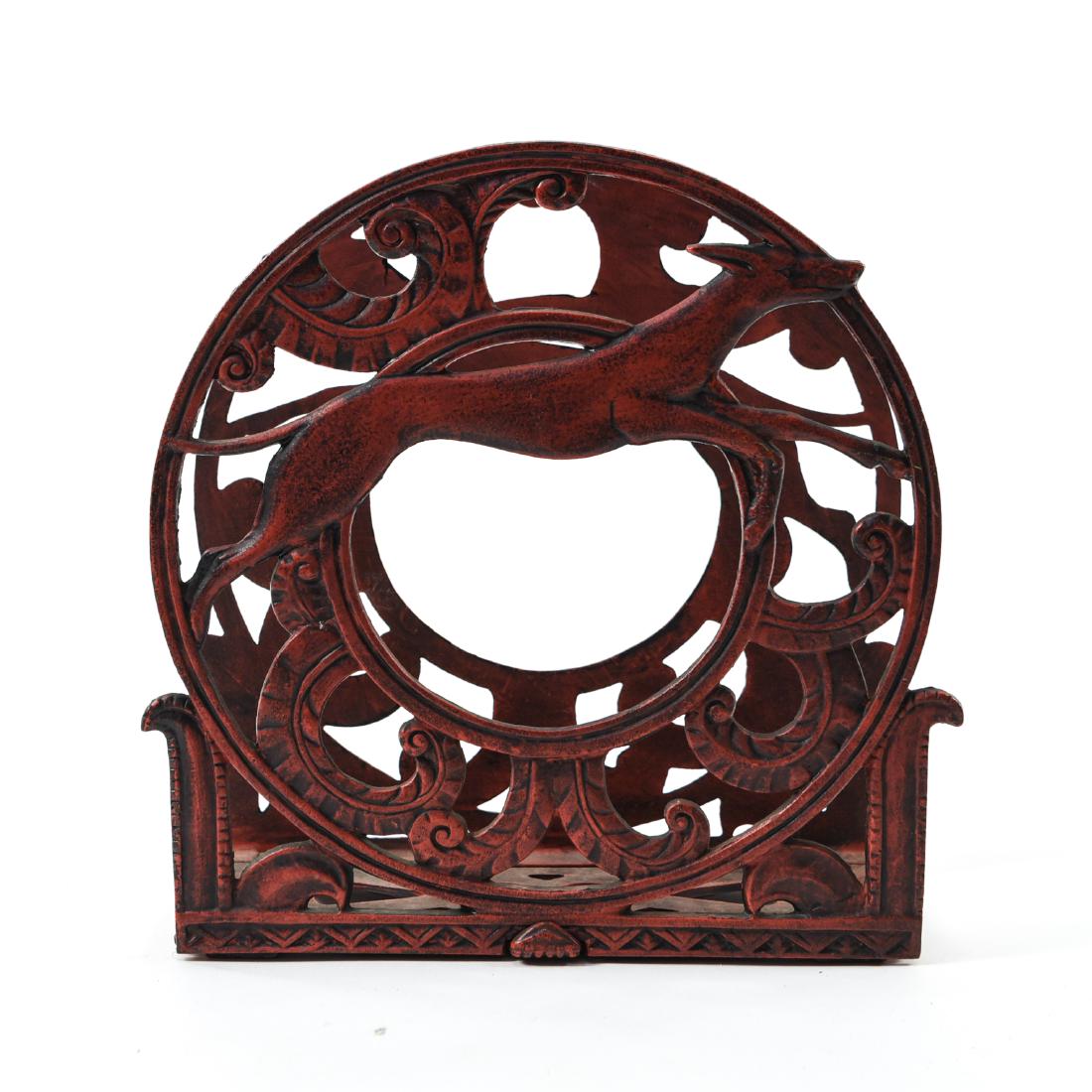 PAINTED RED DECO IRON MAGAZINE RACK (1 of 8)