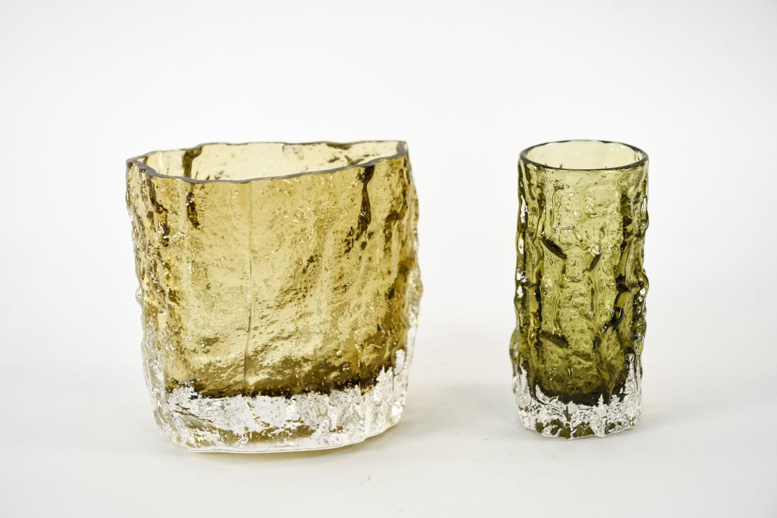 (2) WHITEFRIARS OLIVE GLASS "BARK" VASES (1 of 11)