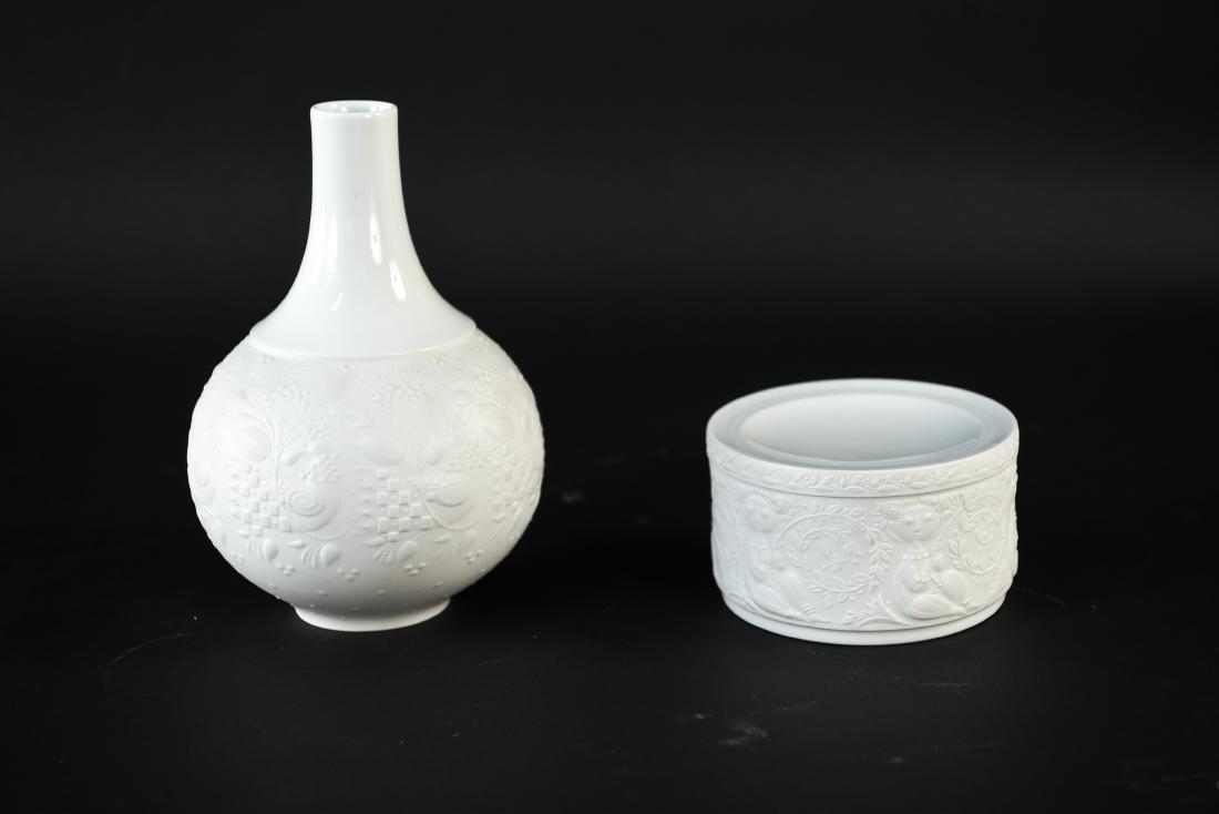 BJORN WIINBLAD FOR ROSENTHAL VASE AND BOX: Germany, 1960's. Marked underneath. Dimensions: (Vase) H 9" x Dia. 5.75" Condition: Light signs of age and use.