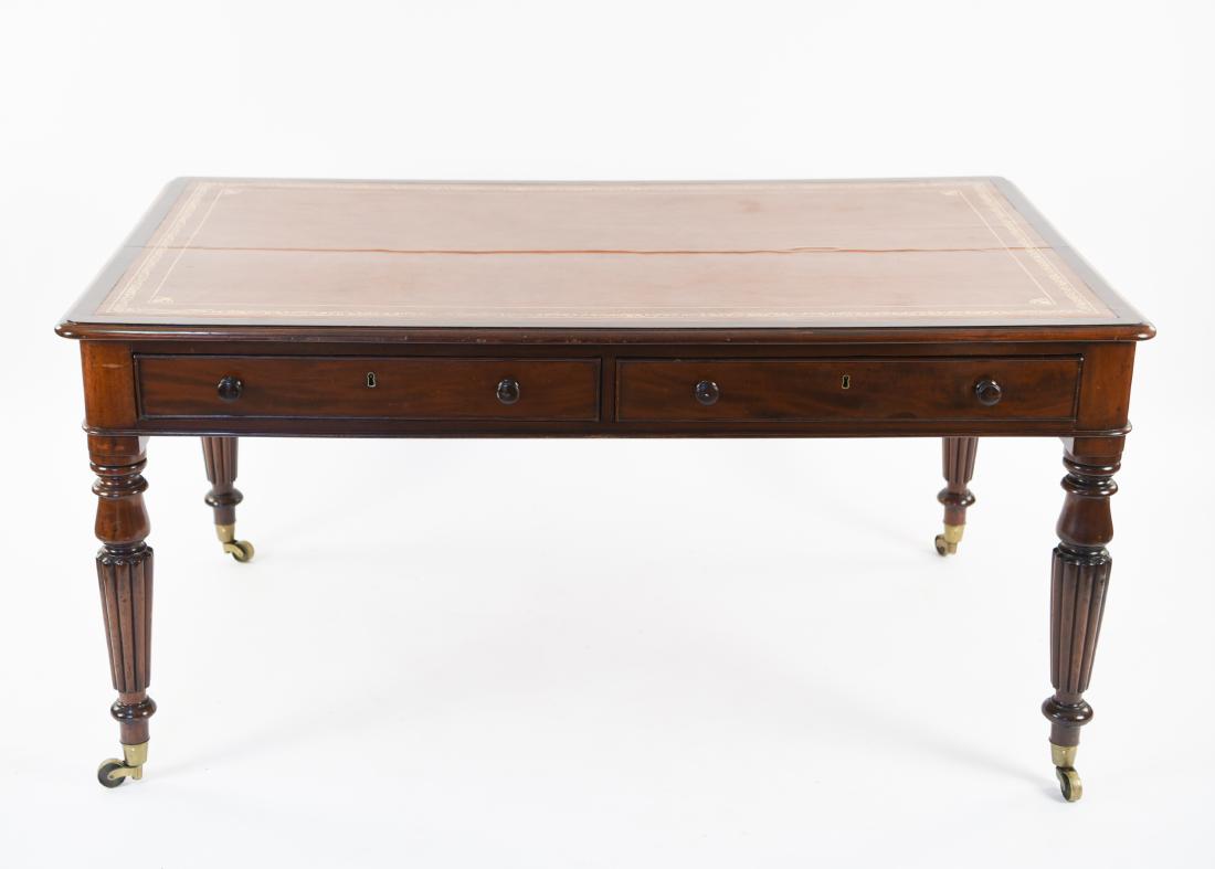 ANTIQUE STYLE LEATHER TOPPED PARTNERS DESK (1 of 16)