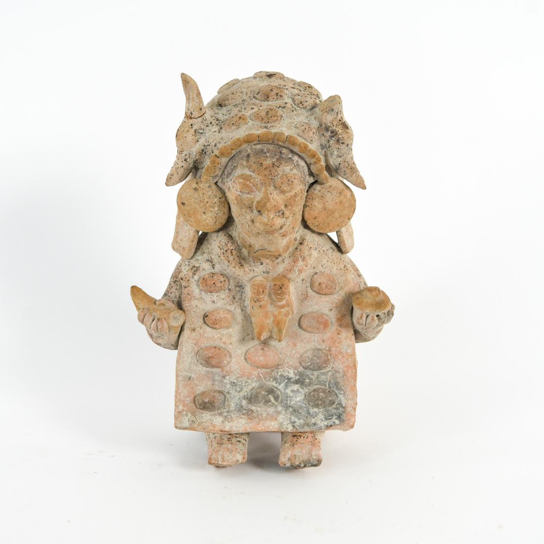 MAYAN PRIEST FIGURE: Dimensions: H 9" x W 6" x D 4" Condition: Small losses. One element reattached.